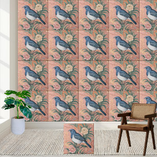 Azulejo Bluebird Chinoiserie Floral Pattern Tile