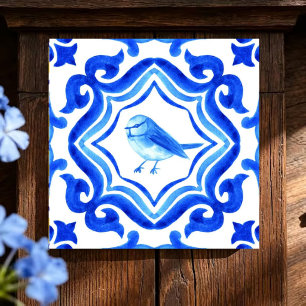 Azulejo Bluebird Garden Watercolor Bird Mosaic Coastal