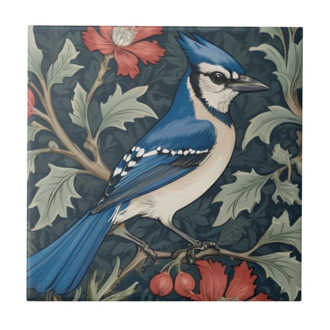 Azulejo Bluejay Bird William Morris estilo Right Blue Jay (Frente)