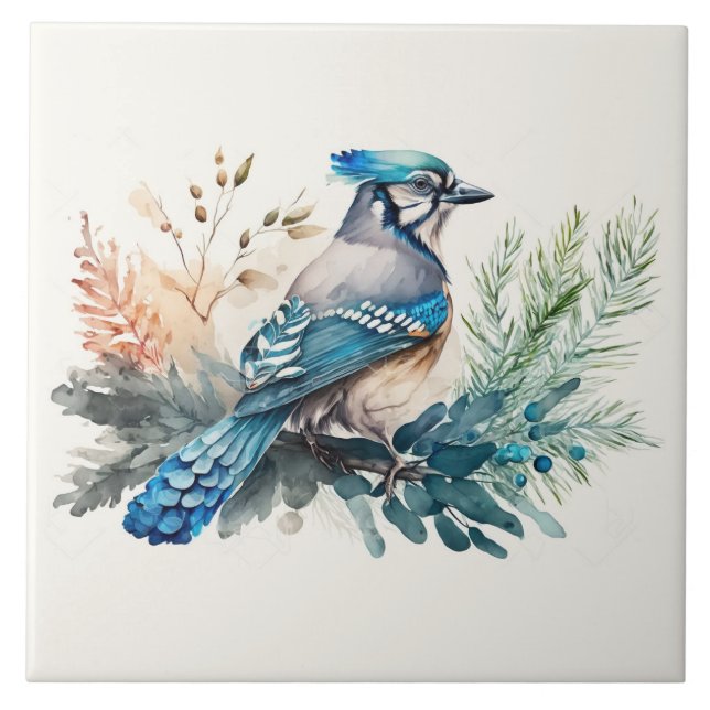 Azulejo Bluejay En Una Subdivisión De La Acuarela (Frente)