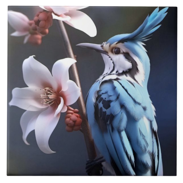 Azulejo Bluejay y Flores (Frente)