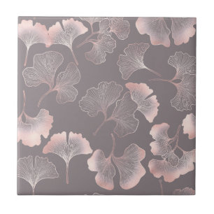 Azulejo Blush Ginkgo Luxe – Botánico Dorado sobre Negro (5