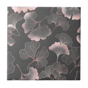 Azulejo Blush Ginkgo Luxe – Botánico Dorado sobre Negro (7