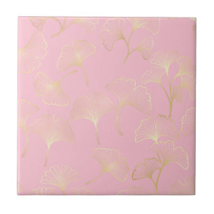 Azulejo Blush Ginkgo Luxe – Botánico Dorado sobre Rosa (2)