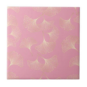 Azulejo Blush Ginkgo Luxe – Botánico Dorado sobre Rosa (4)