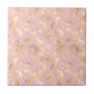 Azulejo Blush Ginkgo Luxe – Botánico Dorado sobre Rosa (6)