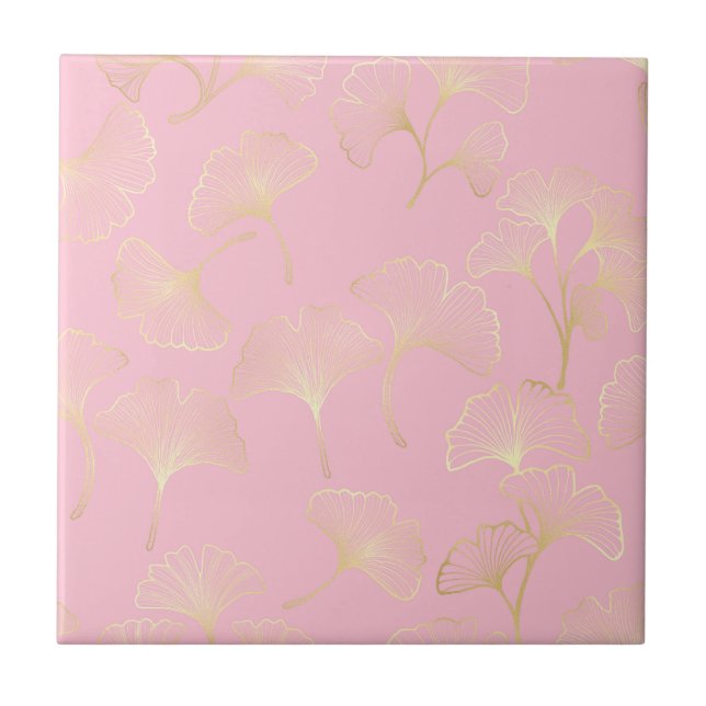 Azulejo Blush Ginkgo Luxe – Gold Botanical on Pink (2) (Frente)