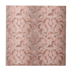 Azulejo Blush Rosa Oro Hojas de Ginkgo Elegante Botánico 2