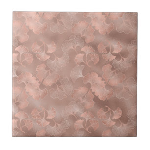 Azulejo Blush Rosa Oro Hojas de Ginkgo Elegante Botánico 4
