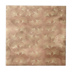 Azulejo Blush Rosa Oro Hojas de Ginkgo Elegante Botánico 9