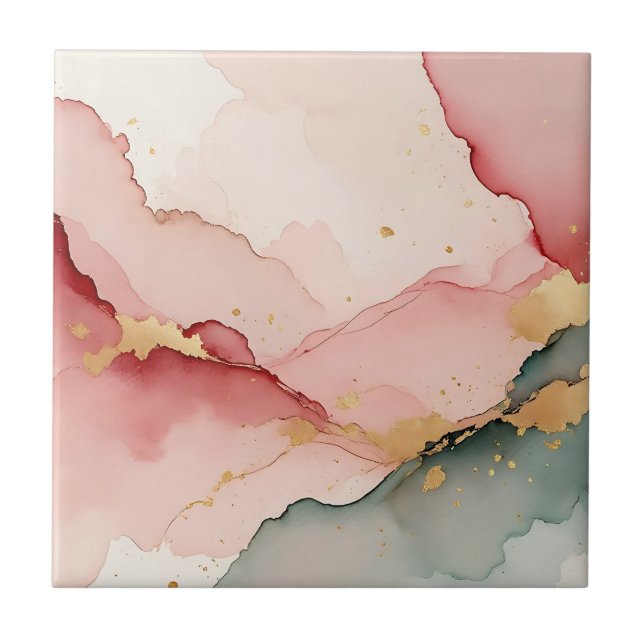 Azulejo Blush Rosa Té Dorado Abstracto (Frente)