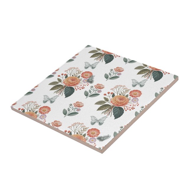 Azulejo Blütenzauber mit Schmetterlingsflügeln (Lado)