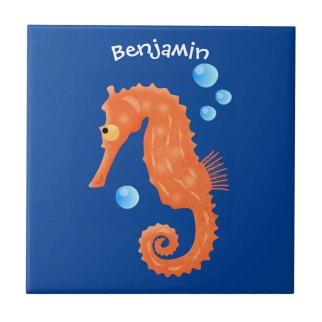 Azulejo Bóbulas de caballito de mar naranja personalizado  (Frente)