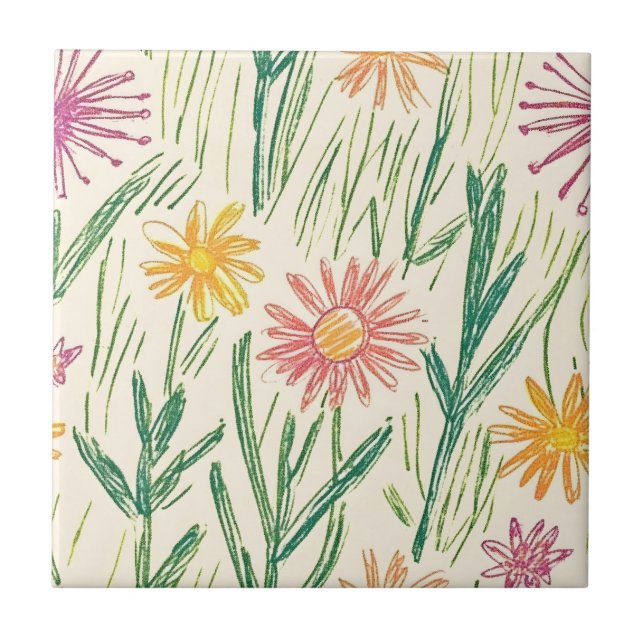 Azulejo Boceto de Flor Silvestre Vintage (10) (Frente)