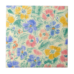 Azulejo Boceto de Flor Silvestre Vintage (3)