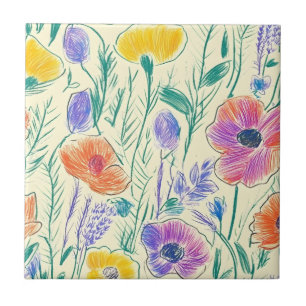 Azulejo Boceto de Flor Silvestre Vintage (6)