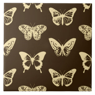 Azulejo Boceto de mariposa, beige sobre marrón chocolate