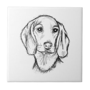 Azulejo boceto de perro salchicha dibujado a mano en negro