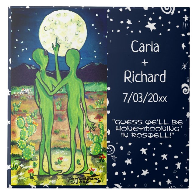 Azulejo Boda Aniversario de Roswell Alien Personalizado di (Frente)
