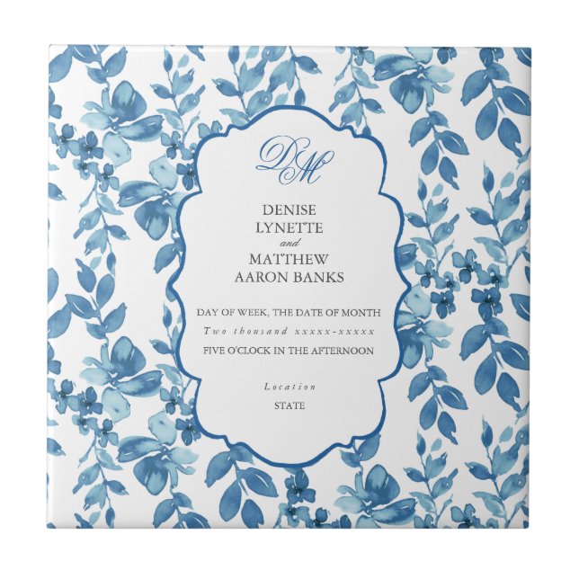 Azulejo Boda azul de espuma y de esquisto Keepsake Cerami (Frente)
