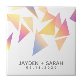 Azulejo Boda blanco pastel de confetti multicolor