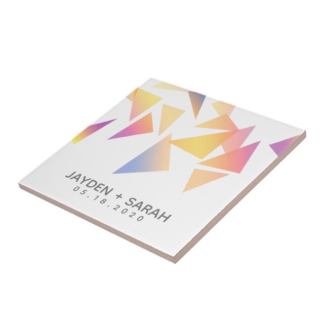 Azulejo Boda blanco pastel de confetti multicolor (Lado)
