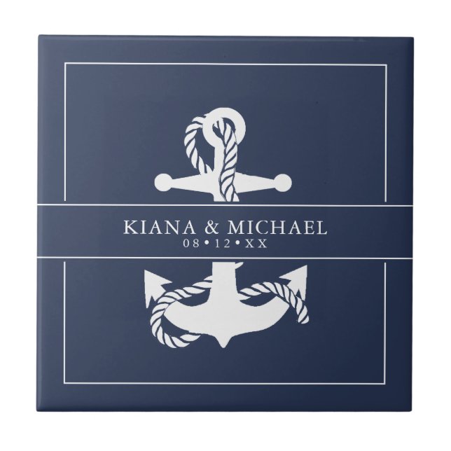 Azulejo Boda de anclaje de onda azul Wht/Navy ID836 (Frente)