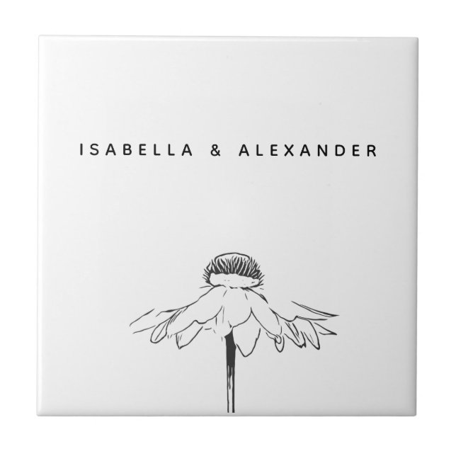 Azulejo Boda de Aniversario de la Línea Floral Blanca Pers (Frente)