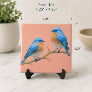 Azulejo Boda de aves azucaradas románticas de coral suave