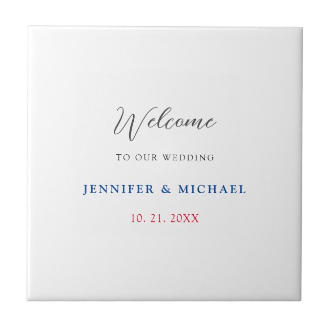 Azulejo Boda de bienvenida elegante en blanco y negro (Frente)