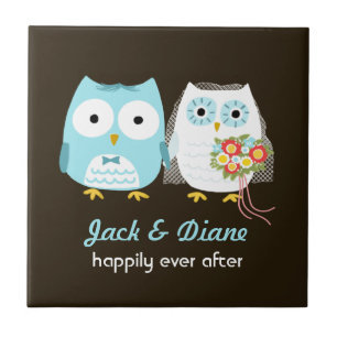 Azulejo Boda de búhos - Novia y madura con texto Personali