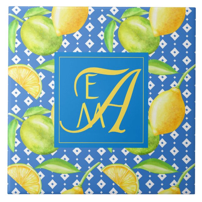 Azulejo Boda de Lemon Tree Ocean Blue MONOGRAM (Frente)