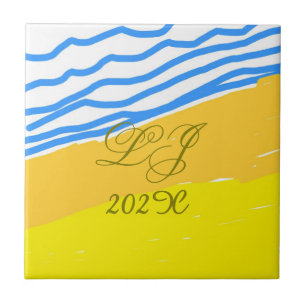 Azulejo Boda de Playa Moderna Elegante en Monograma de Liv