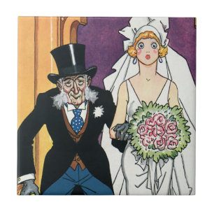 Azulejo Boda divertida vintage, romance de mayo y diciembr