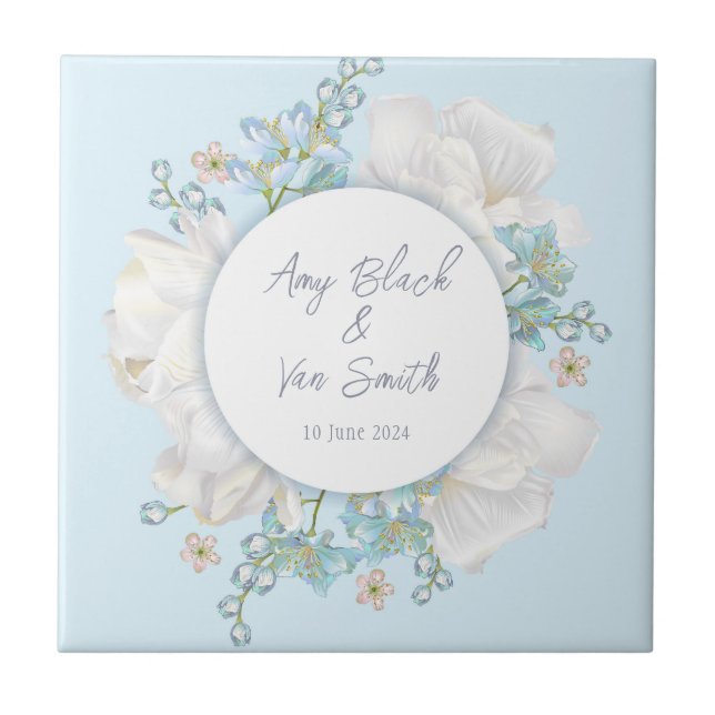 Azulejo Boda Floral Azul Tulip (Frente)