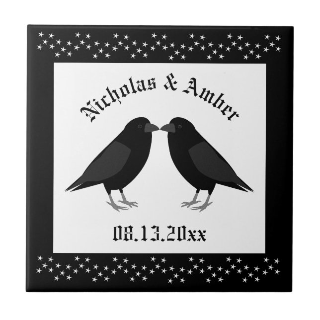 Azulejo Boda gótico Kissing Ravens Personalizado (Frente)