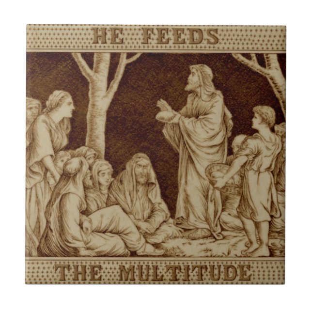 Azulejo Boda Jesús Milagro Repro Antiguo Sepia Oro (Frente)
