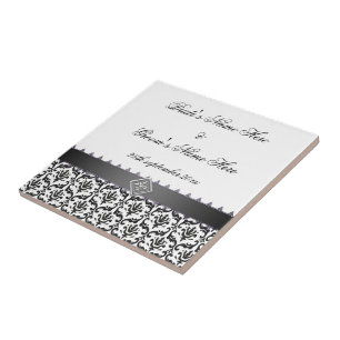 Azulejo Boda Memento Tile Elegante Damasco Blanco y Negro