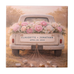Azulejo Boda Nombre Personalizado Floral Camioneta Vintage