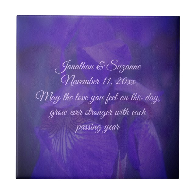 Azulejo Boda personalizado de la flor de iris morado (Frente)