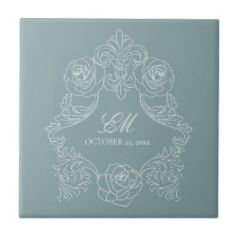 Azulejo Boda Regencia de Monograma de Cielo Azul Polvorien