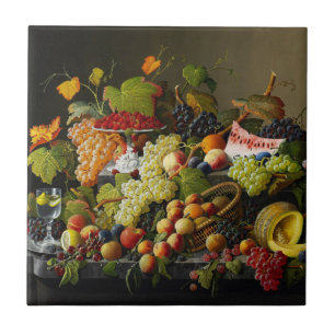 Azulejo Bodegón de frutas abundantes de Severin Roesen