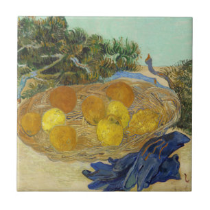 Azulejo Bodegón de naranjas limones guantes azules de Van 