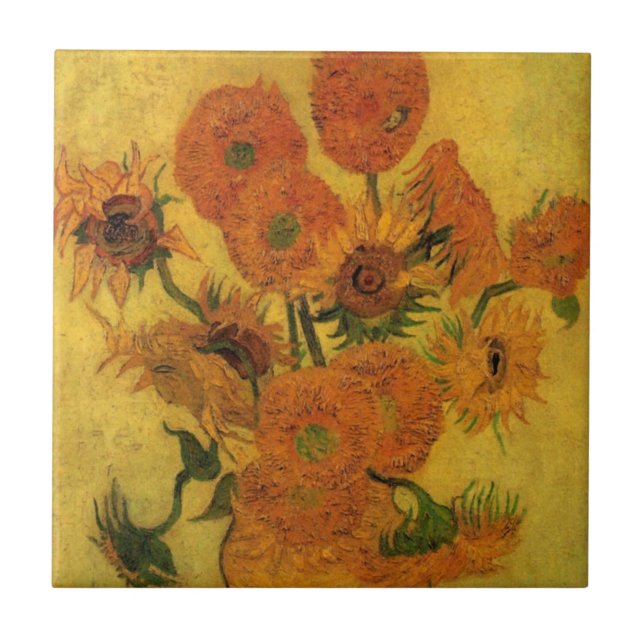 Azulejo Bodegón de Vincent van Gogh Jarrón con 15 girasole (Frente)