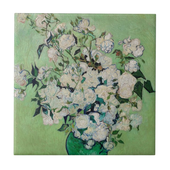 Azulejo Bodegón Rosas en un jarrón de Vincent van Gogh (Frente)