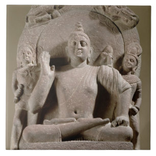Azulejo Bodhisattva asentado, Mathura (piedra arenisca