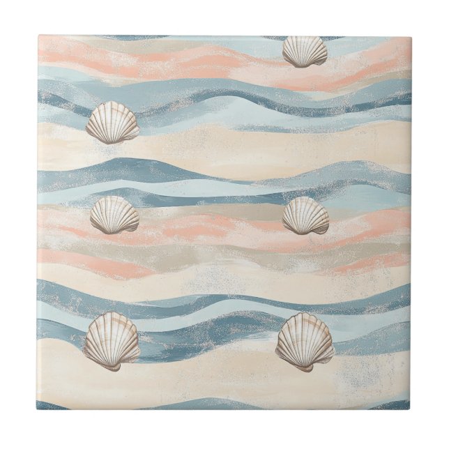 Azulejo Boho Coastal Seashell Wave Pattern (8) (Frente)