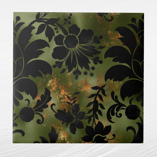 Azulejo Boho Copper Black Green Floral (Subido por el creador)