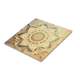 Azulejo Boho Cream Swirl Hearts Diseño Tile Decorativo