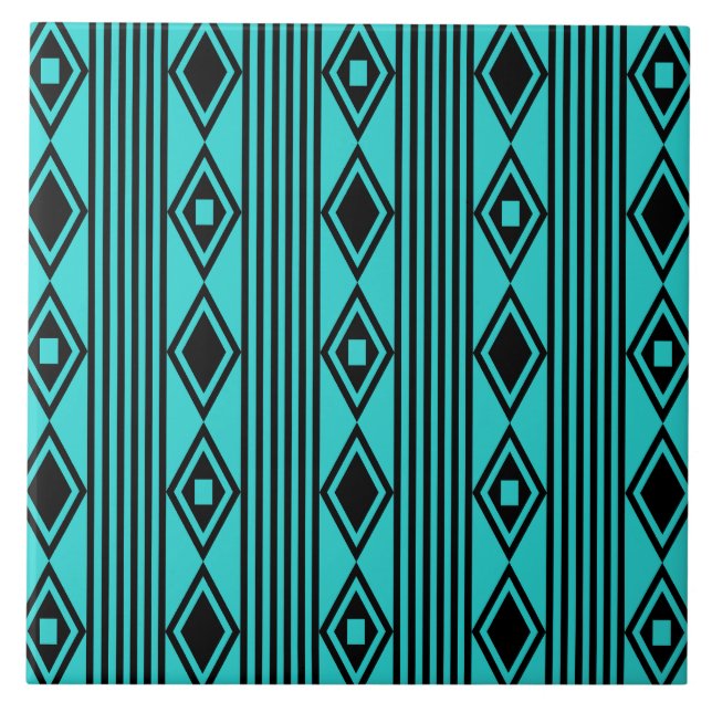 Azulejo Boho Diamonds Strids Black Turquoise (Frente)